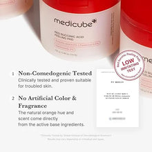 Load image into Gallery viewer, Medicube Red Succinic Acid Peeling Pad with Panthenol and Niacinamide – Exfoliating & Soothing Toner Pads for Smooth, Balanced Skin – 70 Pads