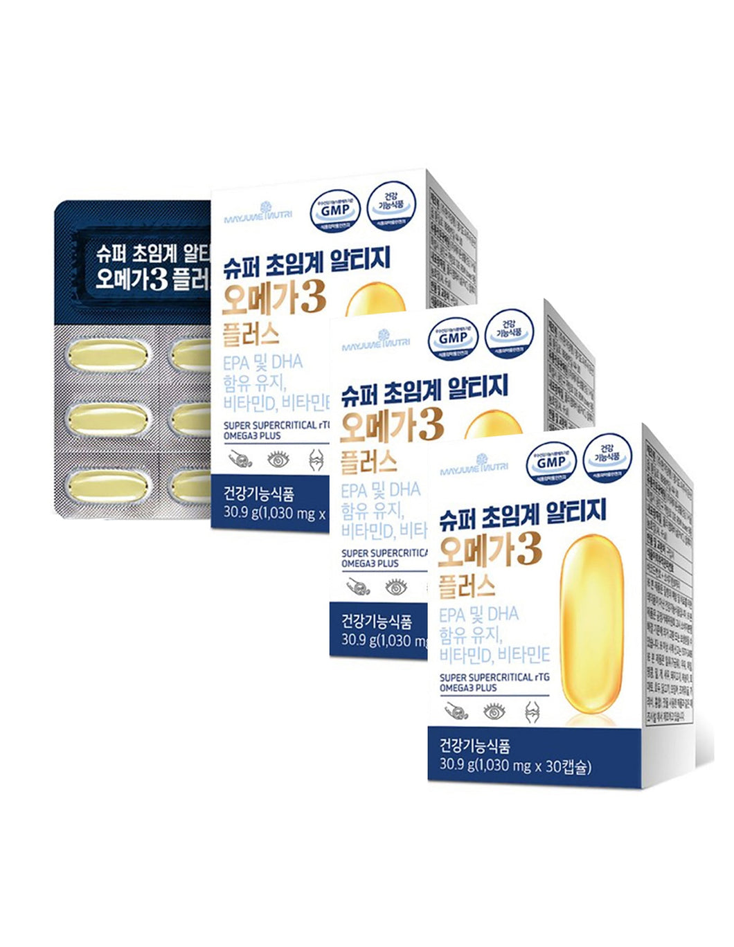 [2+1] 3박스 Omega 3, 슈퍼 초임계 알티지 rTG 오메가3 플러스 비타민D (30캡슐 /박스)