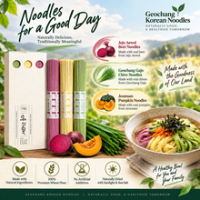 Load image into Gallery viewer, Geochang Korean 3-Color Noodles – Beet, Chive &amp; Pumpkin Noodles, 3 × 200g
