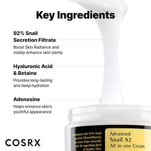 Load image into Gallery viewer, COSRX Snail Mucin 92% Face Moisturizer, 3.52 Oz, Lightweight Moisturing Cream for Soft, Glowy Skin, Korean Skin Care, Korean Moisturizer Face Cream
