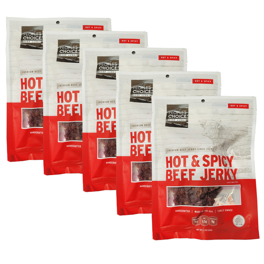 [Pack of 5] People's Choice Beef Jerky - Classic - HOT & SPICY- 3oz Bag