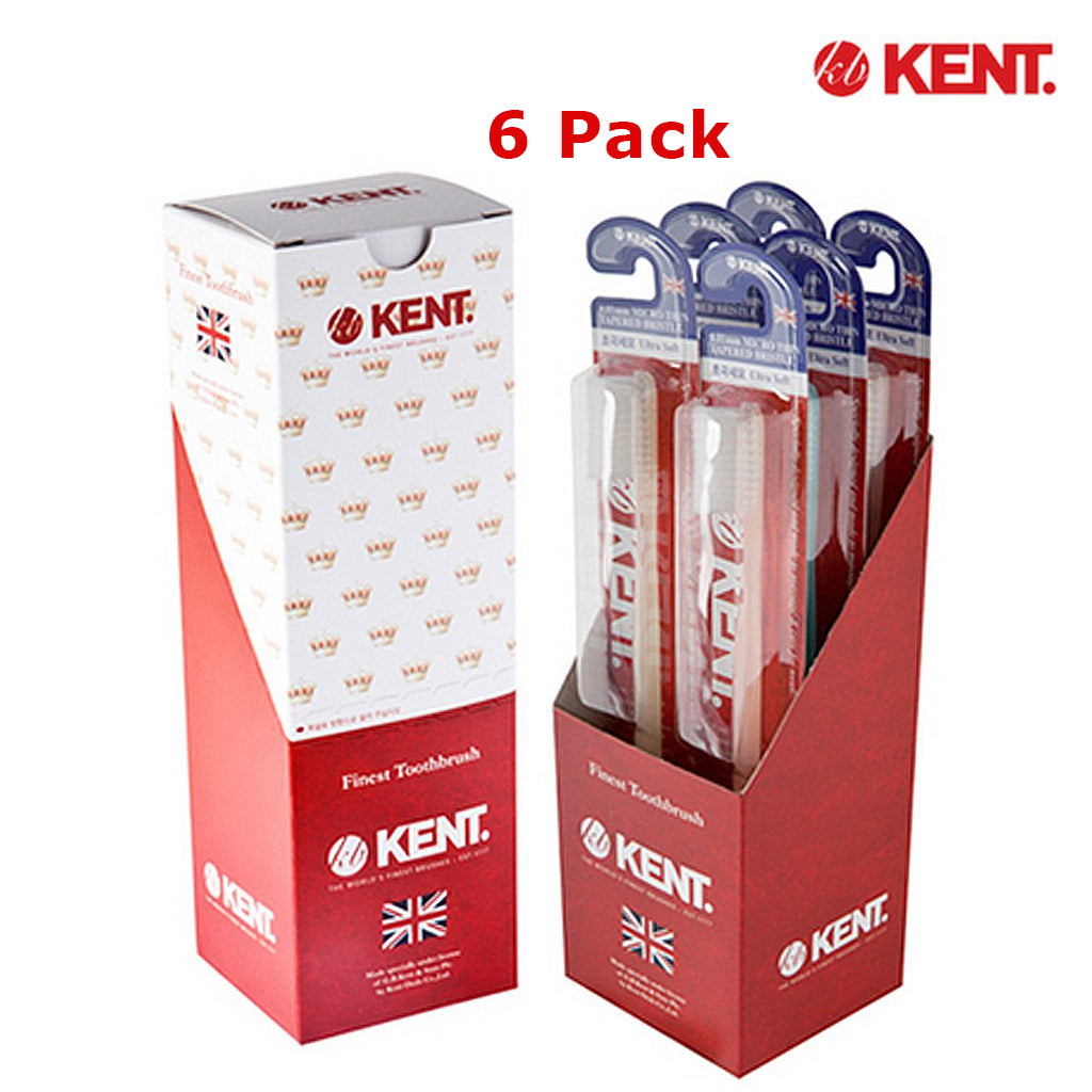 [KENT] Finest Soft Toothbrush Pack of 6 - Micro Thin Bristles, Anti-bacterial, BPA Free for Sensitive Gums and Teeth
