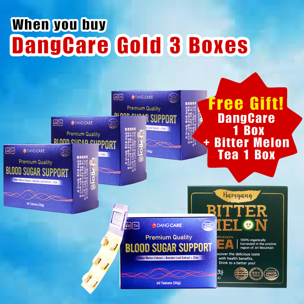 3 Boxes of DangCare Blood Glucose Support (60 Tablets) + Free DangCare 1 Box & Bitter Melon Tea 1 Box